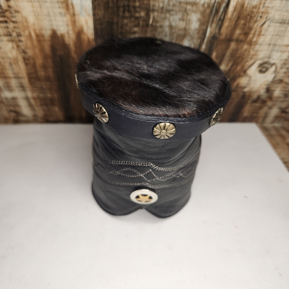 Vtg Leather Boot Cowhide Concho Western Beer Can Bottle Holder Koozie Set Pair - Picture 7 of 16